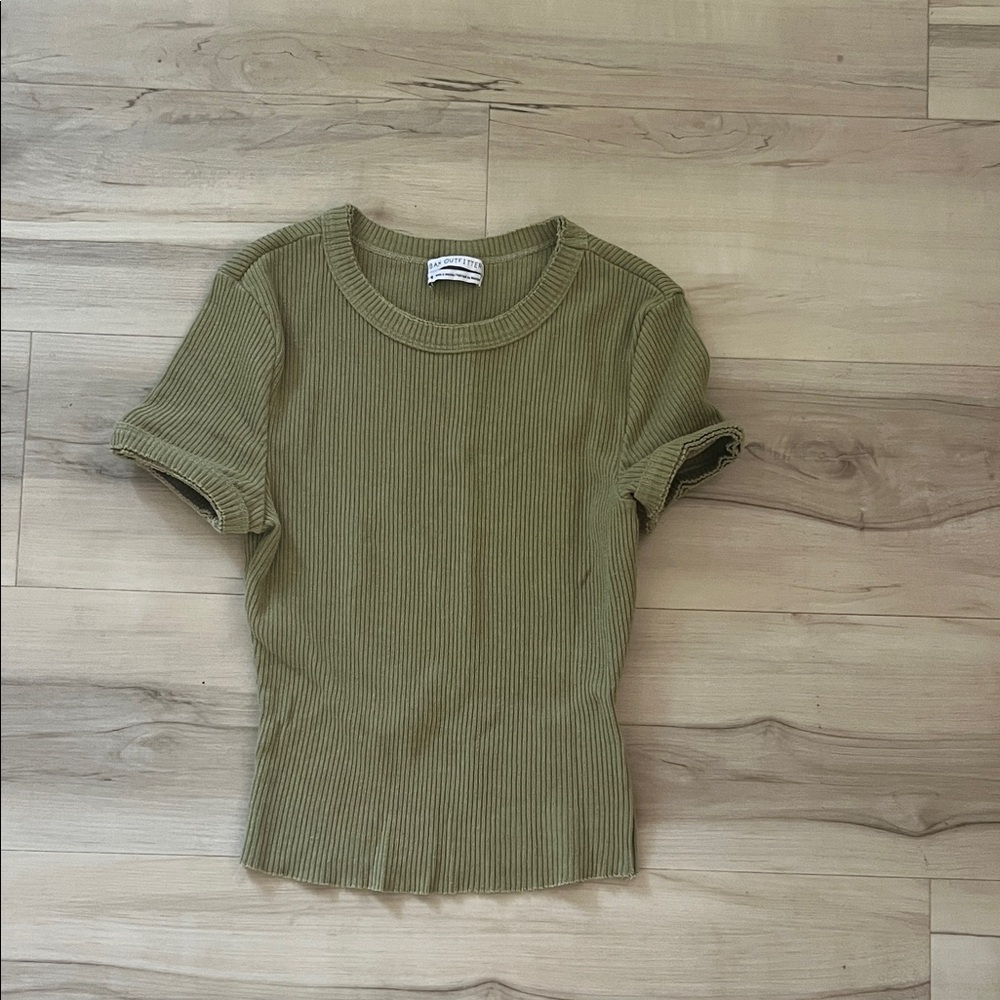 Urban Outfitters Sage Ribbed Short Sleeve Top